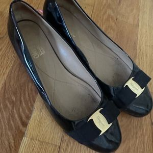 Ferragamo Black pattin leather classic flats size 10
